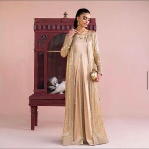 Pakistani designer Vanya maxi style long dress with cape